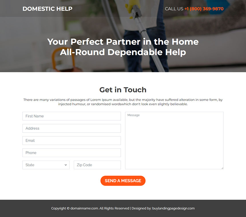 household staffing service lead capture landing page