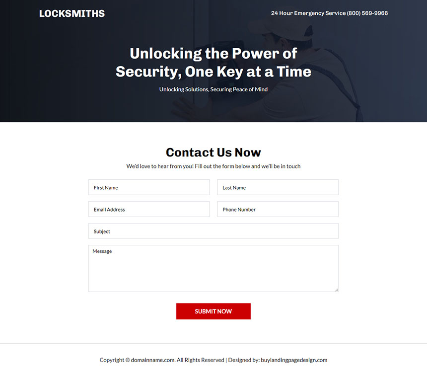 lock and key specialist lead capture responsive landing page design