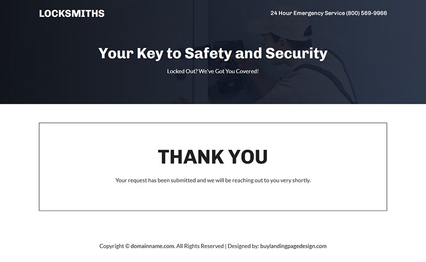 lock and key specialist lead capture responsive landing page design