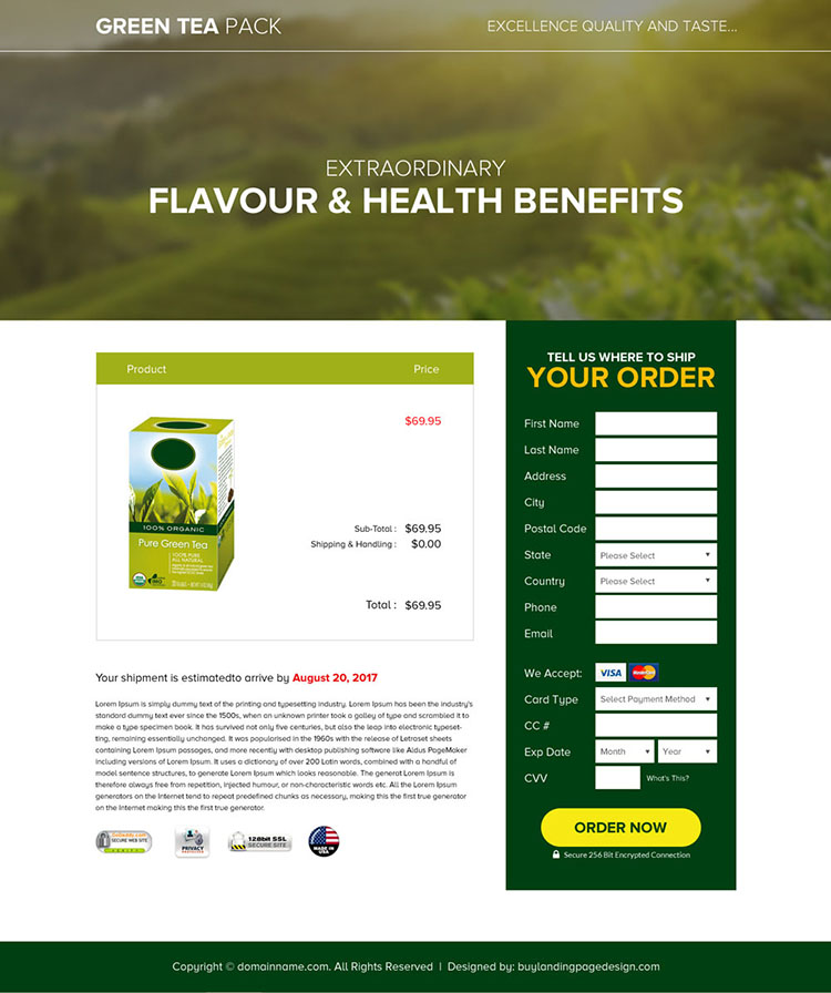 green tea selling responsive landing page design