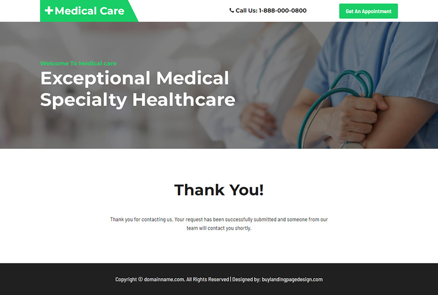 speciality healthcare services lead capture landing page