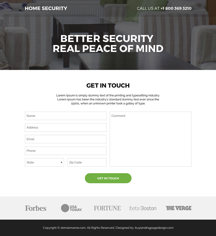 home security systems bootstrap landing page design