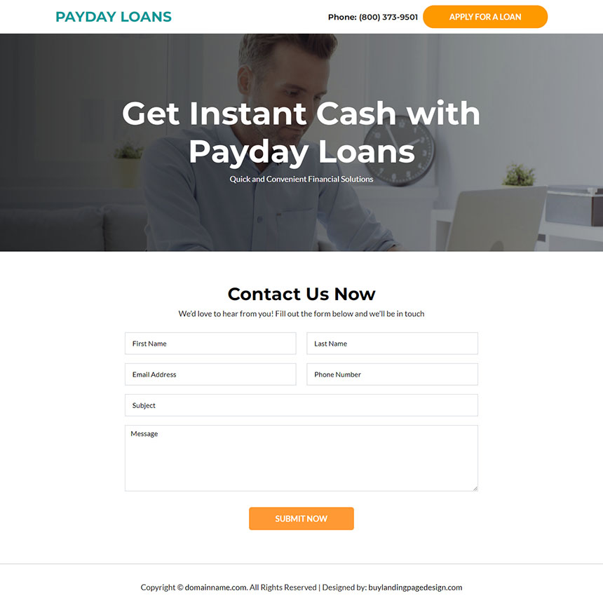 instant cash payday loans lead capture landing page