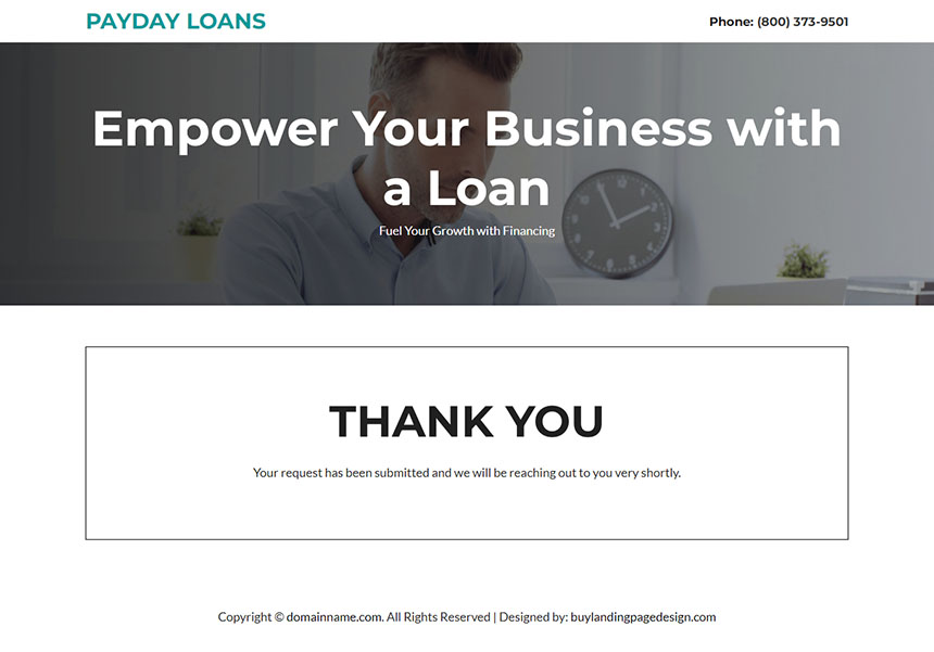 instant cash payday loans lead capture landing page