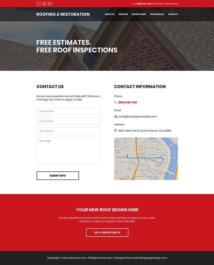 roofing and restoration free estimates website design