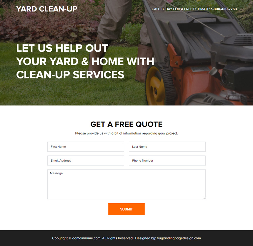 yard cleanup services responsive landing page design